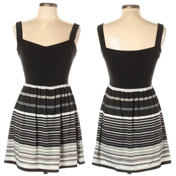 BeBop Black and Gray Striped Mini Apron Dress - Picture 3 of 10